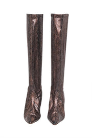 Current Boutique-Manolo Blahnik - Brown & Copper Snakeskin Embossed Leather Tall Boots Sz 8