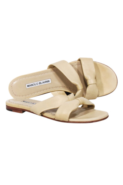 Current Boutique-Manolo Blahnik - Light Beige Nappa Leather "Pallera" Knotted Sandals Sz 7
