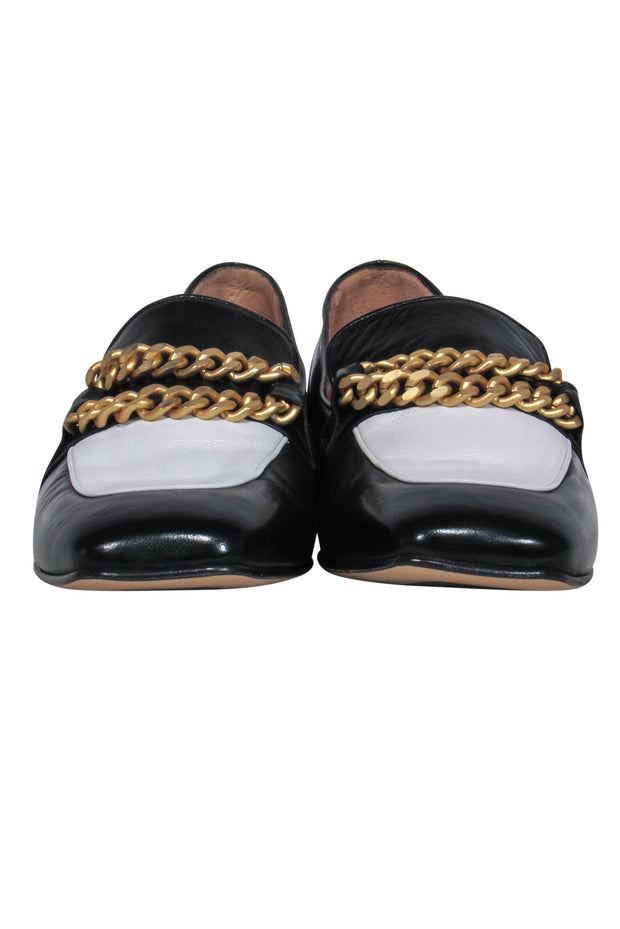 Current Boutique-Mara Bini - Black & White Color Block Loafers w/ Gold Chain Sz 7.5