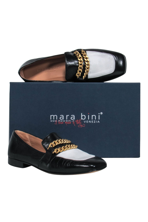 Current Boutique-Mara Bini - Black & White Color Block Loafers w/ Gold Chain Sz 7.5