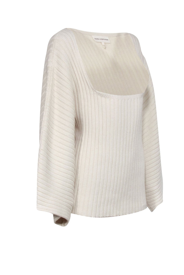 Current Boutique-Mara Hoffman - Cream Ribbed Square Neckline Sweater Sz L