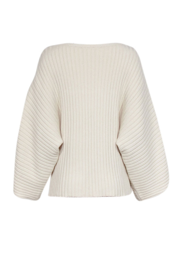 Current Boutique-Mara Hoffman - Cream Ribbed Square Neckline Sweater Sz L