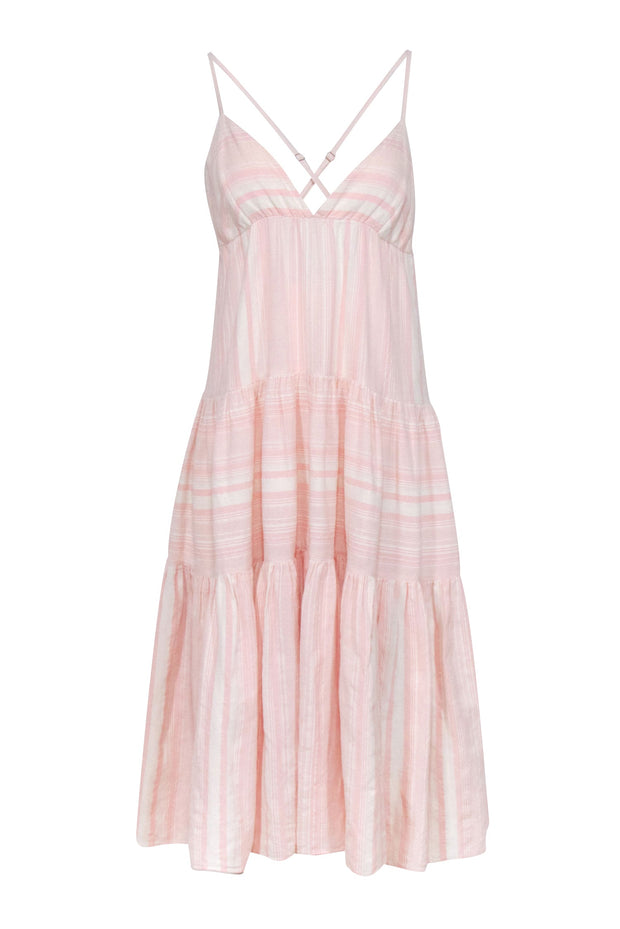 Current Boutique-Mara Hoffman - Light Pink & Ivory Striped Cotton Midi Dress Sz L