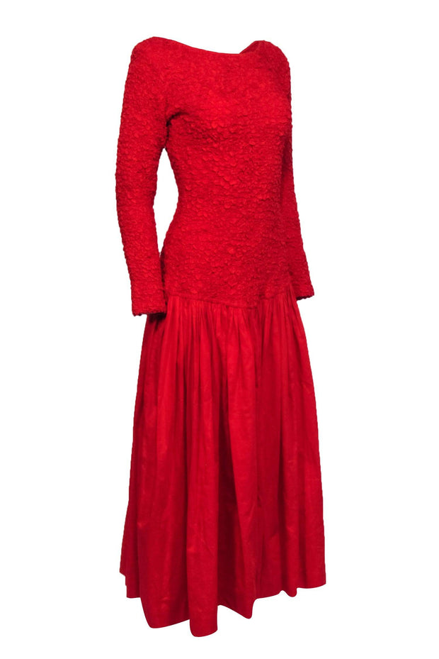 Current Boutique-Mara Hoffman - Red Textured Low Back Drop Wait Maxi Dress Sz L