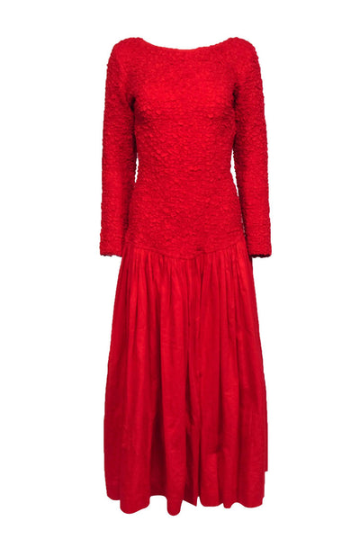 Current Boutique-Mara Hoffman - Red Textured Low Back Drop Wait Maxi Dress Sz L
