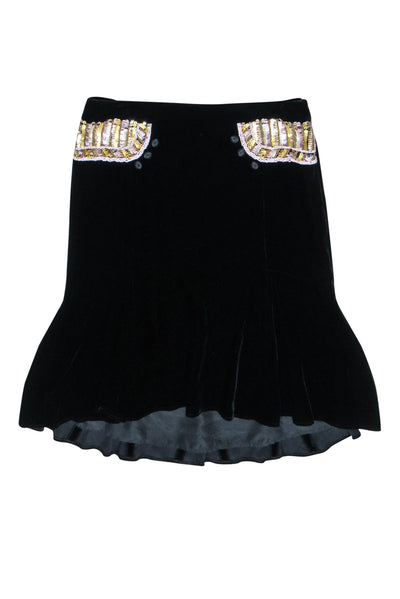 Current Boutique-Marc Jacobs - Black Velour w/ Beaded & Sequin Waist Embellished Skirt Sz 10
