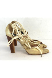 Current Boutique-Marc Jacobs - Gold Suede Lace-Up Open Toe Heels Sz 8.5