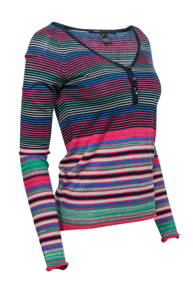 Current Boutique-Marc Jacobs - Navy & Shimmering Multicolor Striped Top Sz S