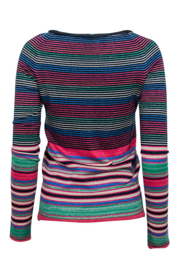 Current Boutique-Marc Jacobs - Navy & Shimmering Multicolor Striped Top Sz S