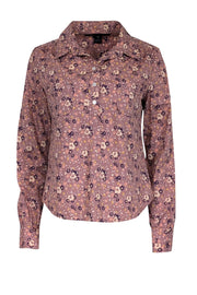 Current Boutique-Marc Jacobs - Purple Floral Long Sleeve Collared Shirt Sz M