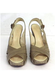 Current Boutique-Marc Jacobs - Taupe Leather Sahara Open Toe Heels Sz 10