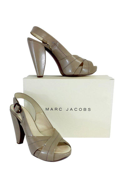 Current Boutique-Marc Jacobs - Taupe Leather Sahara Open Toe Heels Sz 10