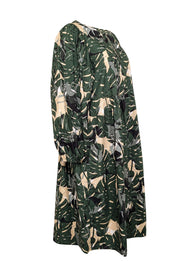 Current Boutique-Marc O'Polo - Green & Cream Leaf Print Long Sleeve Dress Sz XL