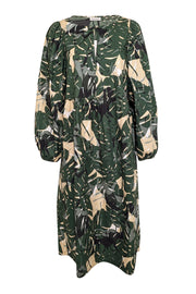 Current Boutique-Marc O'Polo - Green & Cream Leaf Print Long Sleeve Dress Sz XL