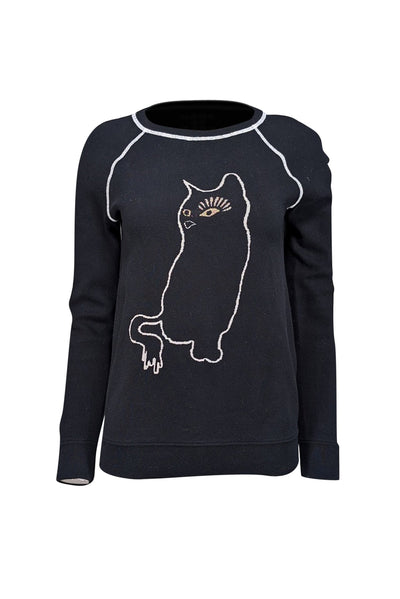 Current Boutique-Marc by Marc Jacobs - Black Cotton Blend Sweater w/ Cat Motif S