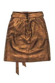 Current Boutique-Marc by Marc Jacobs - Bronze Metallic Leather Skirt w/ Waist Ties Sz 4