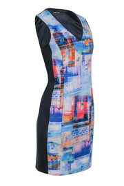 Current Boutique-Marccain - Black w/ Blue Multicolor Abstract Print Sleeveless Dress Sz 8