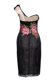 Current Boutique-Marchesa - Black One Shoulder Floral Embroidered Dress Sz 8