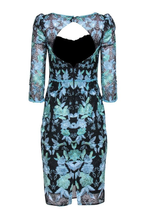 Current Boutique-Marchesa Notte - Black & Blue Floral Eyelet Lace Dress Sz 0