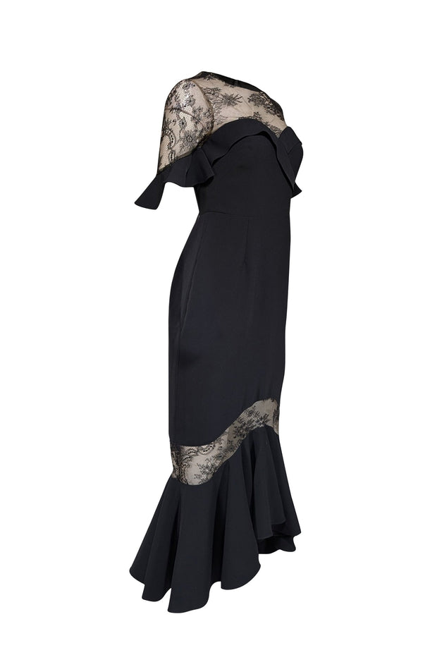 Current Boutique-Marchesa Notte - Black & Lace Detail Fit & Flare Dress Sz 2