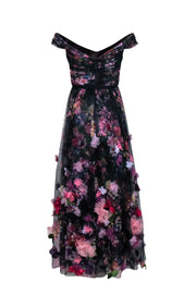 Current Boutique-Marchesa Notte - Black & Multi Color Floral Tulle Gown Sz 2