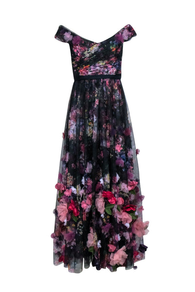 Current Boutique-Marchesa Notte - Black & Multi Color Floral Tulle Gown Sz 2