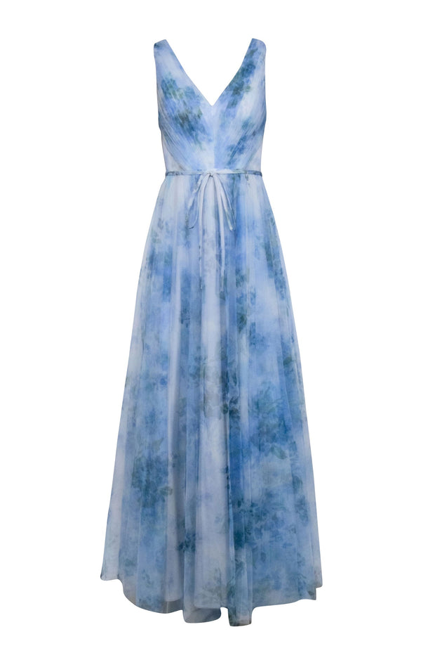 Current Boutique-Marchesa Notte - Blue Floral Tulle Sleeveless Gown Sz 2
