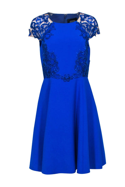 Current Boutique-Marchesa Notte - Cobalt Blue Beaded Embroidery Cap Sleeve Dress Sz 8