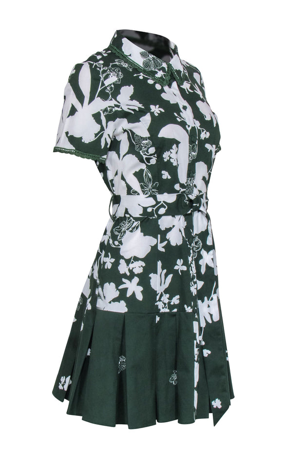 Current Boutique-Marchesa Notte - Green & White Floral Short Sleeve Dress Sz 10
