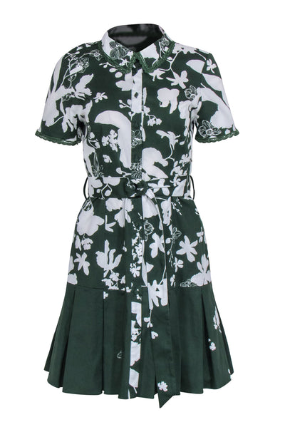 Current Boutique-Marchesa Notte - Green & White Floral Short Sleeve Dress Sz 10