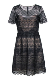 Current Boutique-Marchessa Notte - Black Lace Short Sleeve A-Line Dress Sz 8