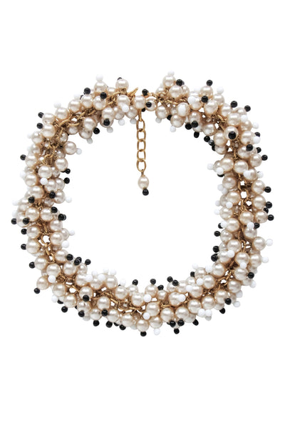 Current Boutique-Marguerite de Valois - Pearl Bib Necklace w/ White & Black Detail Necklace