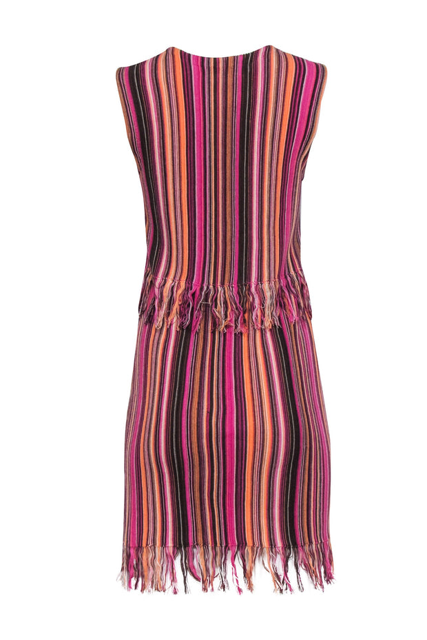 Current Boutique-Marie Oliver - Pink, Orange, & Brown Stripe Fringe Dress Sz XS