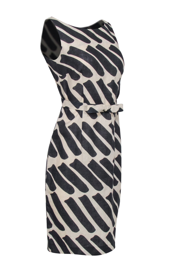 Current Boutique-Marimekko - Tan & Black Sleeveless Dress w/ Waist Tie Sz 6