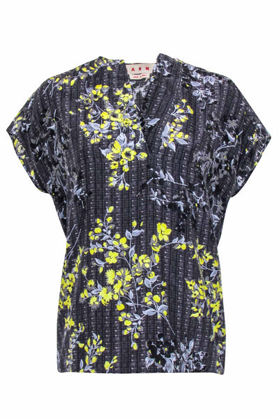 Current Boutique-Marni - Grey & Yellow Floral Print Short Sleeve Top Sz 4