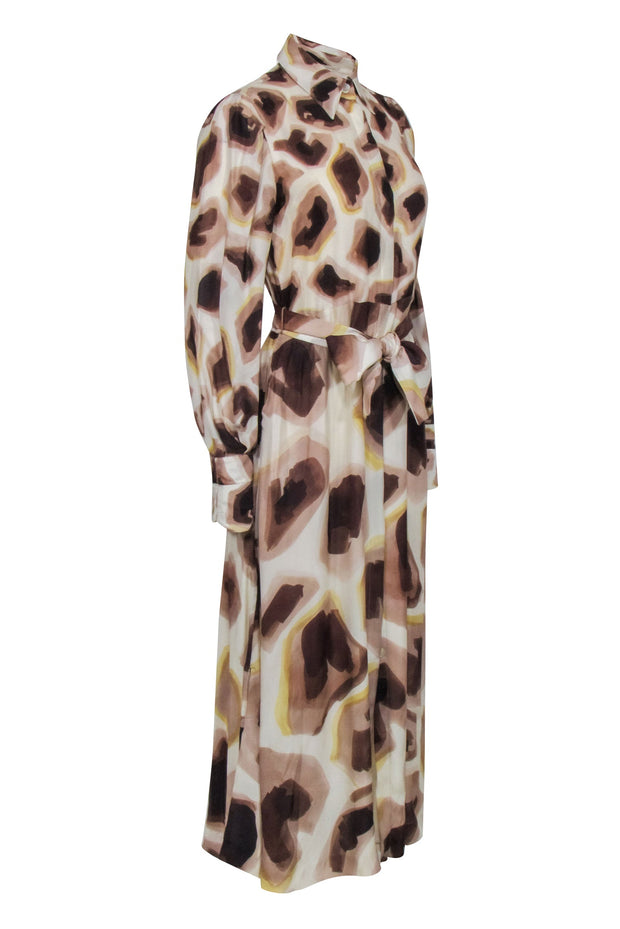 Current Boutique-Massimo Dutti - Beige, Brown, & Cream Print Long Sleeve Button Front Dress Sz 6