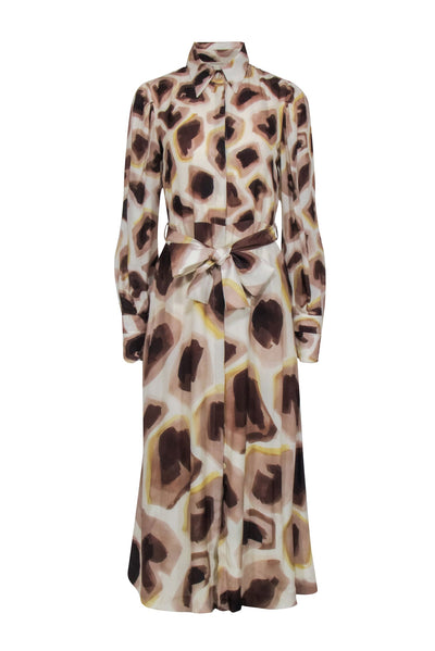 Current Boutique-Massimo Dutti - Beige, Brown, & Cream Print Long Sleeve Button Front Dress Sz 6