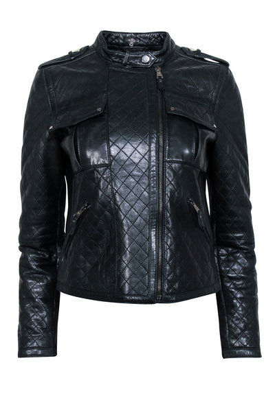 Current Boutique-Massimo Dutti - Black Quilted Detail Moto Jacket Sz M