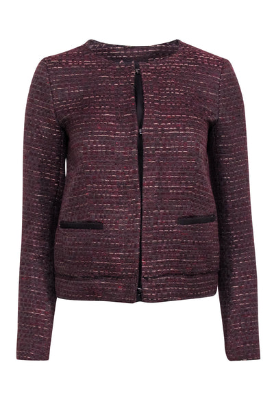 Current Boutique-Massimo Dutti - Maroon & Black Tweed Hook Front Jacket Sz 4