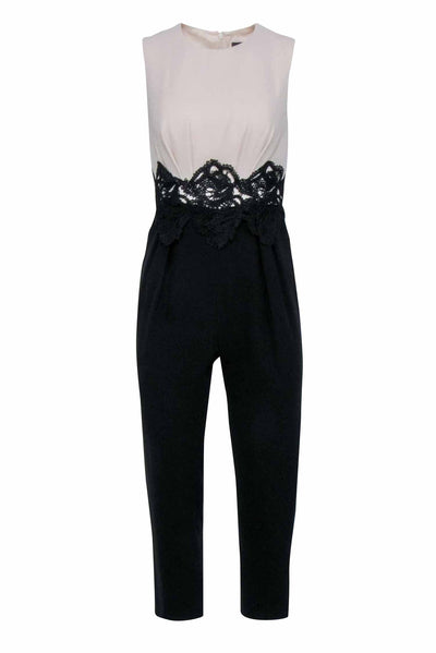 Current Boutique-Max Mara - Cream Bodice w/ Black Pant & Lace Waist Detail Jumpsuit Sz 4