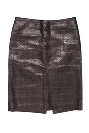 Current Boutique-Max Mara - Dark Brown Woven Leather Pencil Skirt Sz 4