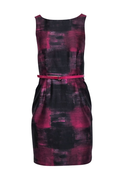 Current Boutique-Max Mara - Plum Purple & Black Print Sleeveless Belted Dress Sz 4