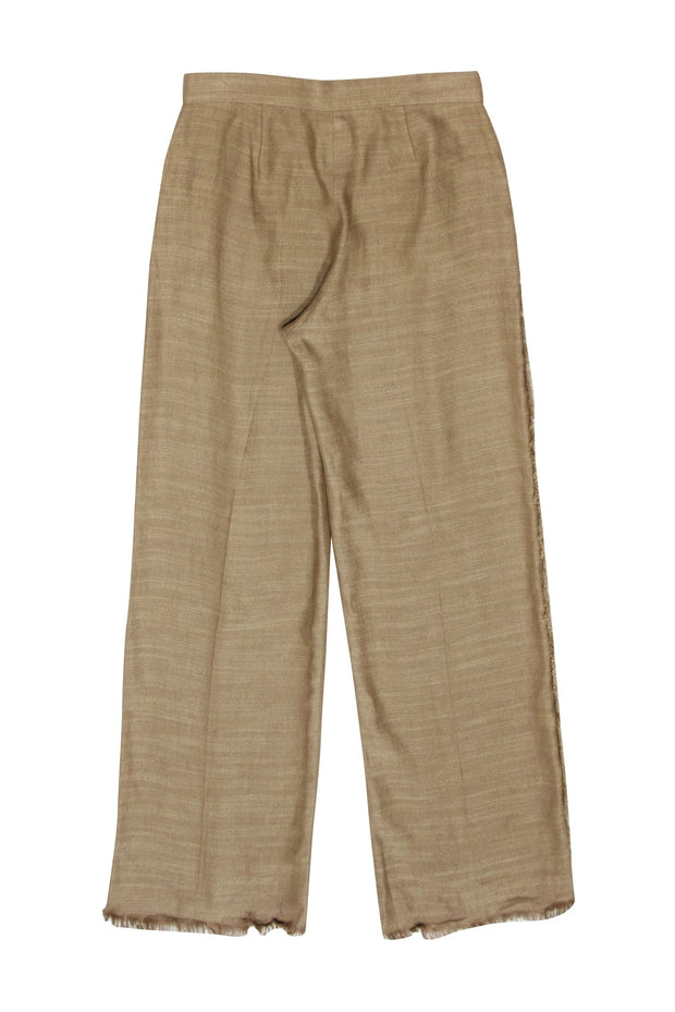 Current Boutique-Max Mara - Tan Linen & Silk Blend Pants w/ Fringe Trim Sz 10