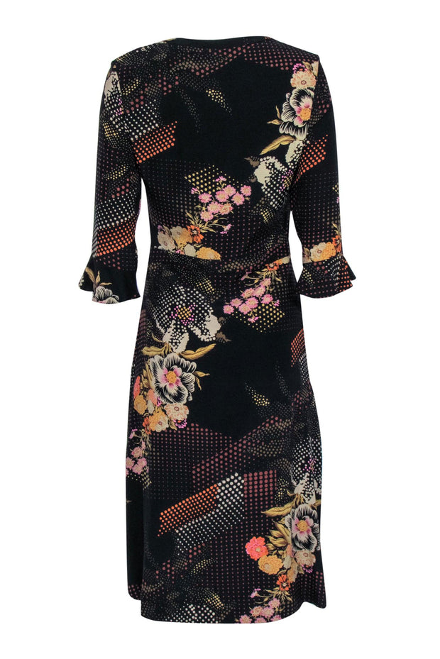 Current Boutique-Mayle - Black Floral Print Silk Blend Midi Dress Sz 6