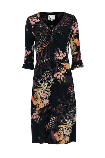 Current Boutique-Mayle - Black Floral Print Silk Blend Midi Dress Sz 6