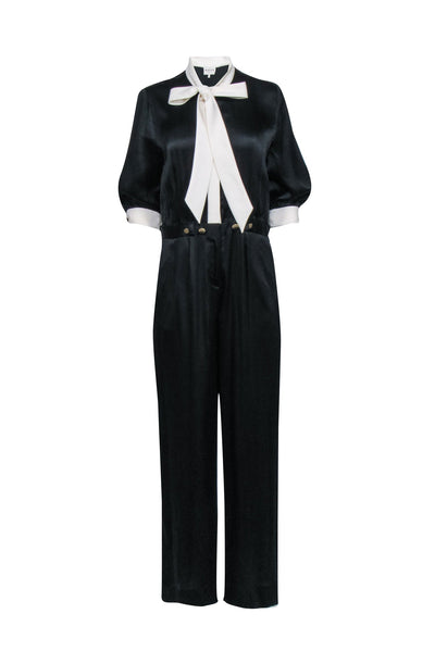 Current Boutique-Mayle - Black Silk Crop Sleeve Jumpsuit Sz 10