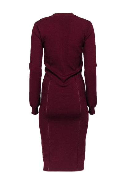 Current Boutique-McQ by Alexander McQueen - Burgundy Long Sleeve Ribbed Knit Dress w/ Cut Out Sz L