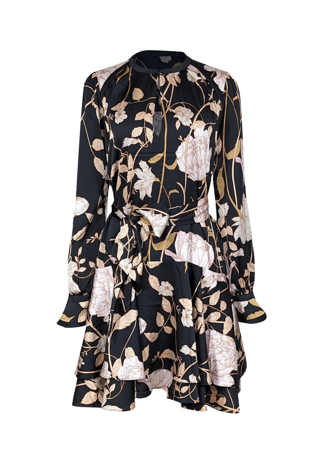Current Boutique-Me & Em - Black & Blush Floral Print Drop Waist Shift Dress Sz 10