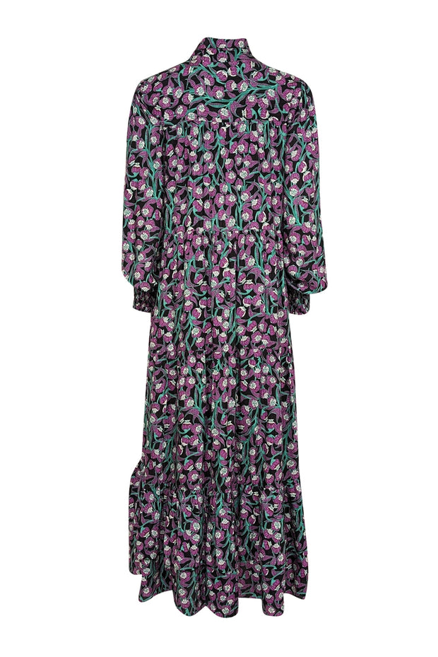 Current Boutique-Me & Em - Black, Green, & Purple Floral Print Mid Maxi Dress Sz 12