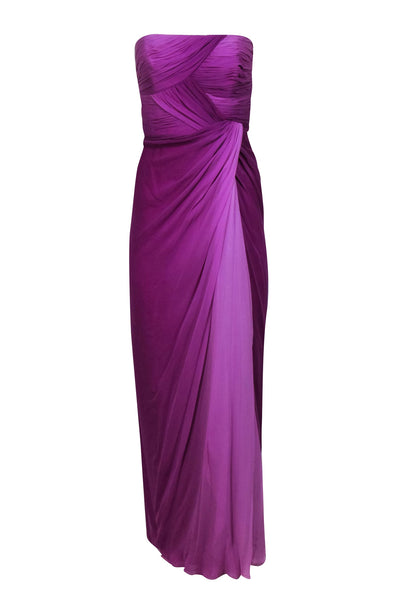 Current Boutique-Melinda Eng - Purple Ombre Strapless Ruched Gown Sz 4